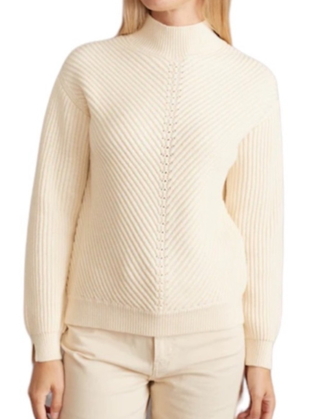 Marine Layer Cream Ribbed Turtleneck Sweater Sz M wool & cotton blend Skylar